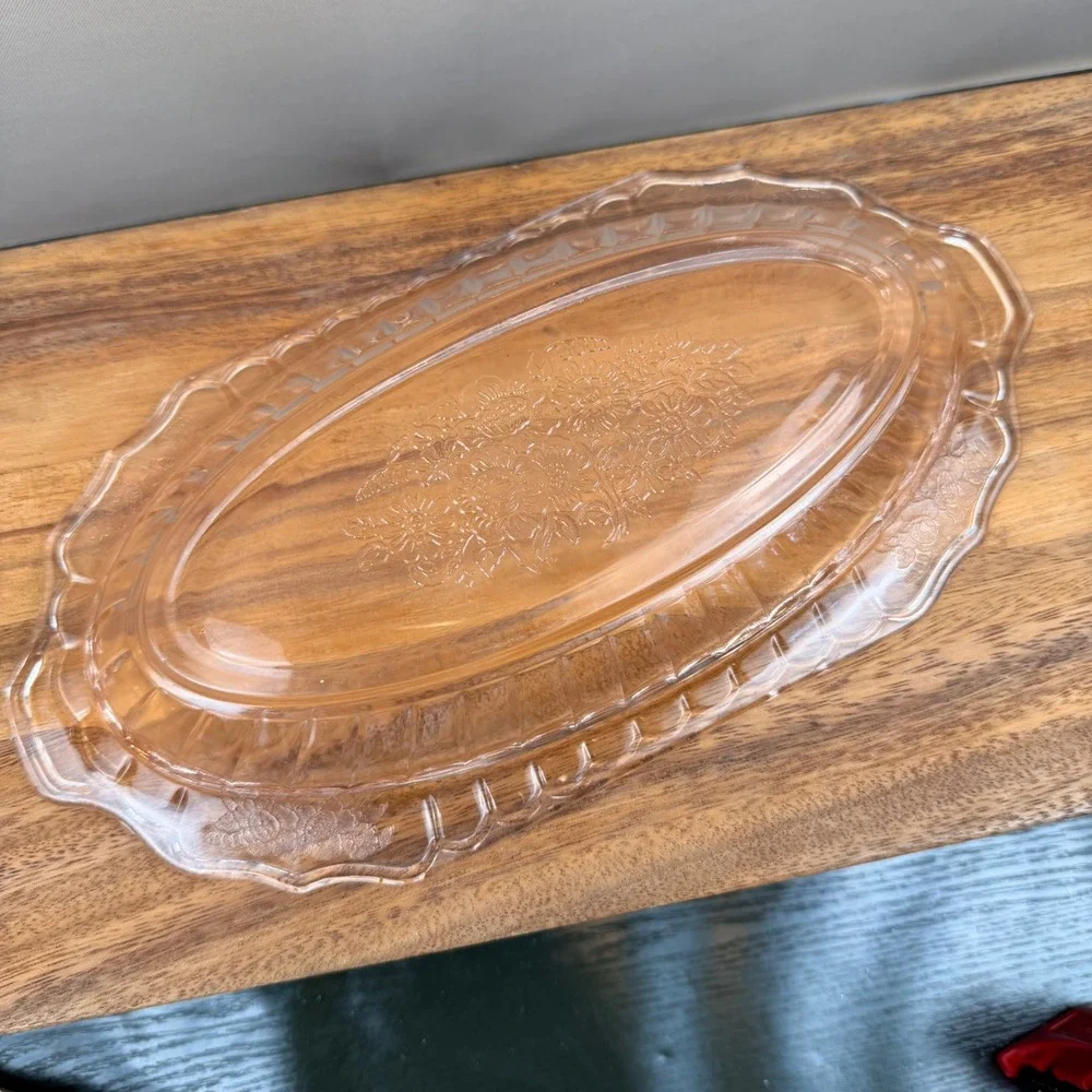 Anchor Hocking Mayfair Open Rose Pink Depression Glass Oval Serving Bowl 12 Inch